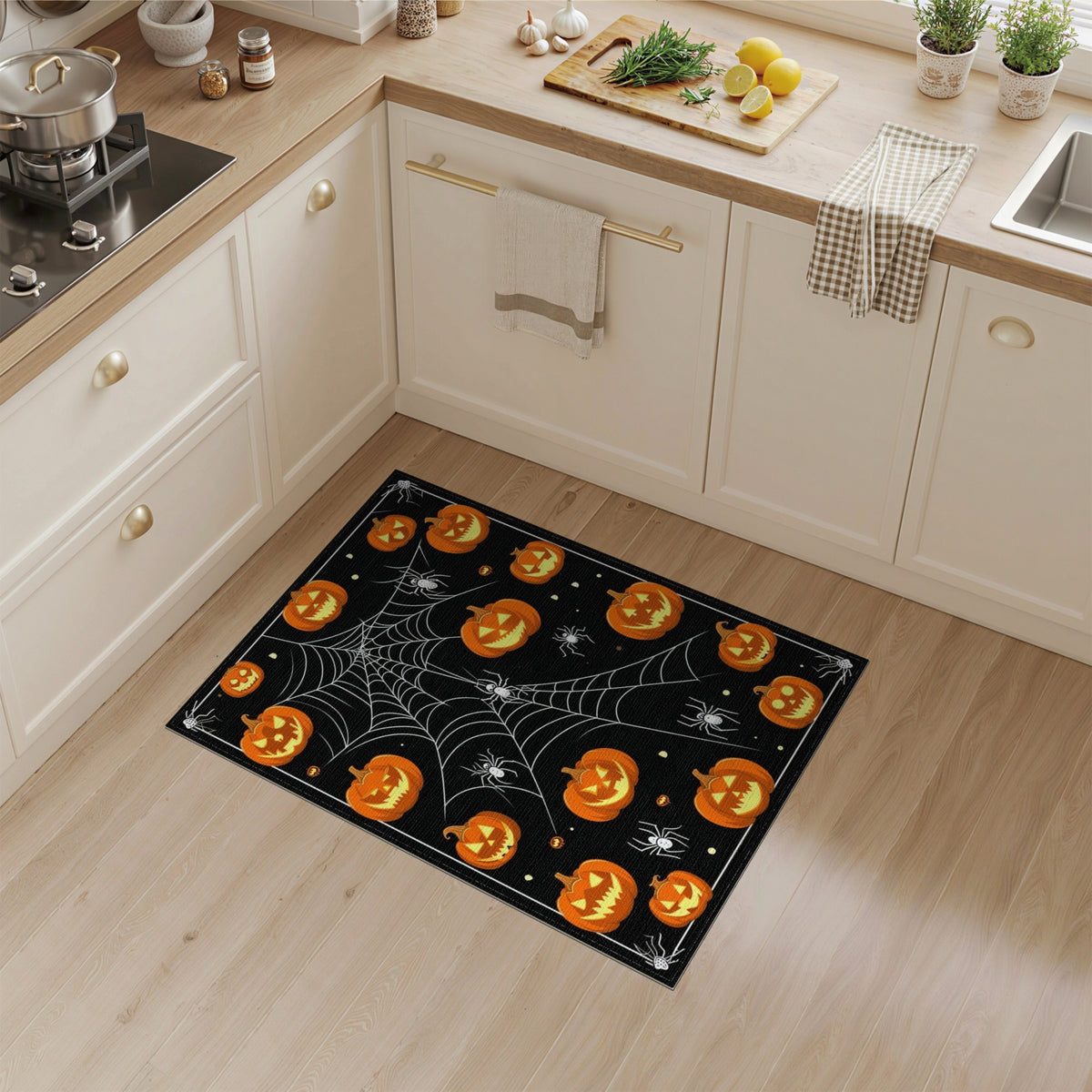 Halloween Pumpkin Spiderweb Area Rug