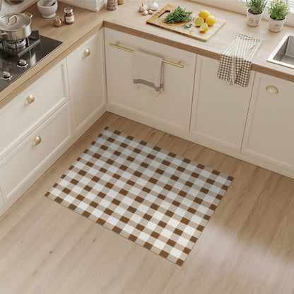 Rustic Farmhouse Brown Gingham Checkered Area Rug