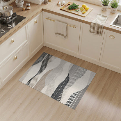 Grey Wavy Striped Abstract Area Rug