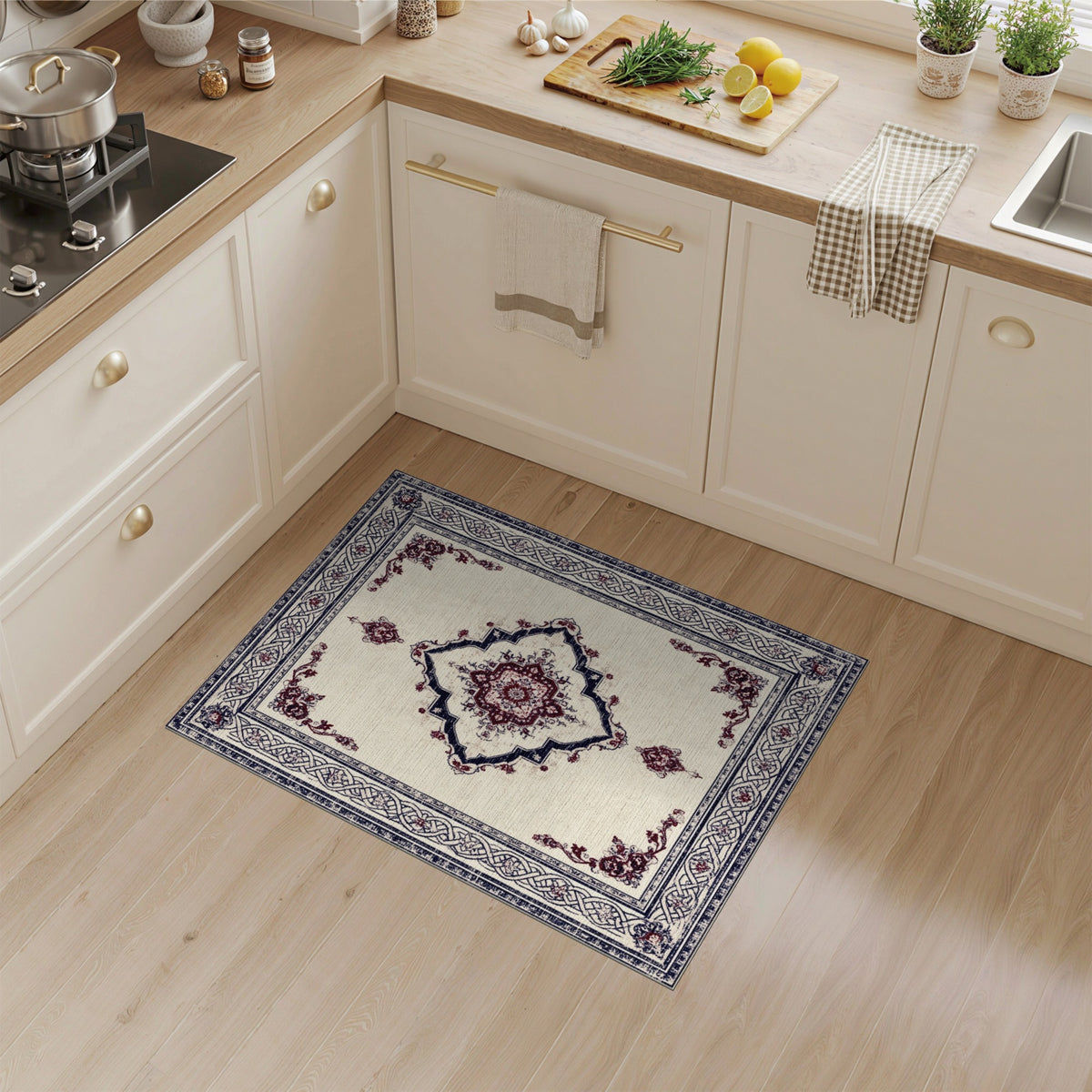 Beige Navy Persian Medallion Area Rug