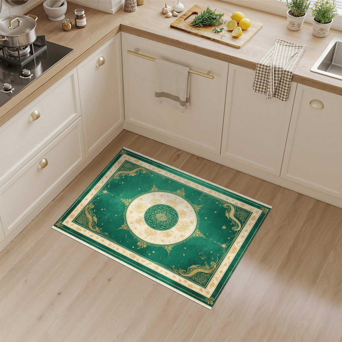 Emerald Green Dragon Mandala Area Rug