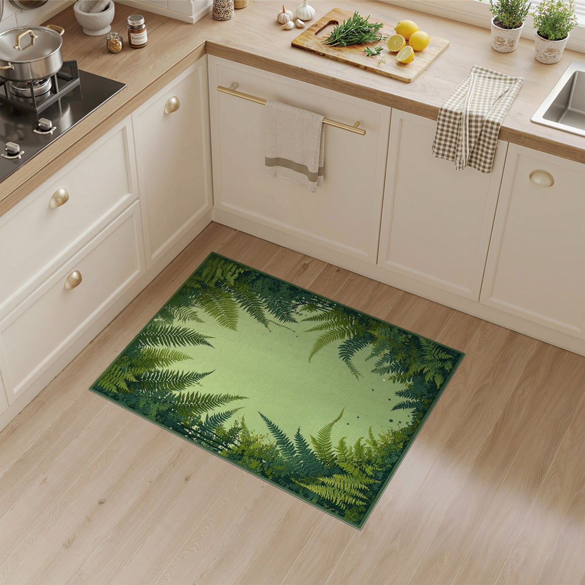 Lush Fern Forest Green Washable Area Rug