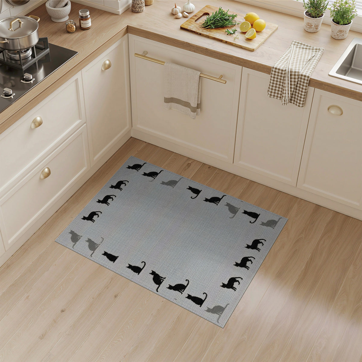 Kids Cartoon Black Cat Silhouette Area Rug