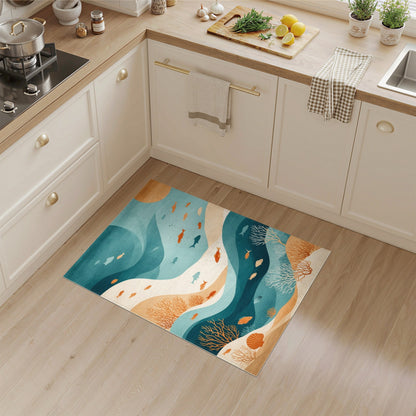 Blue Teal Ocean Fish Coastal Area Rug