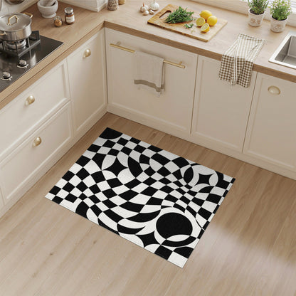 Black White Wavy Geometric Optical Area Rug