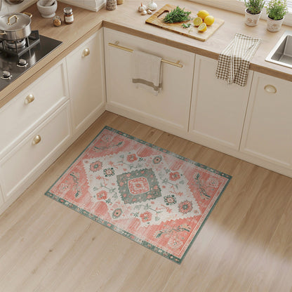 Coral Teal Floral Medallion Area Rug