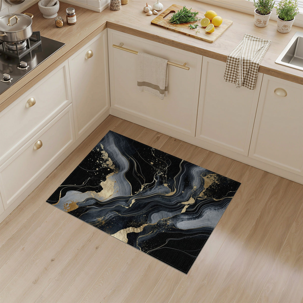 Luxury Black Gold Abstract Area Rug