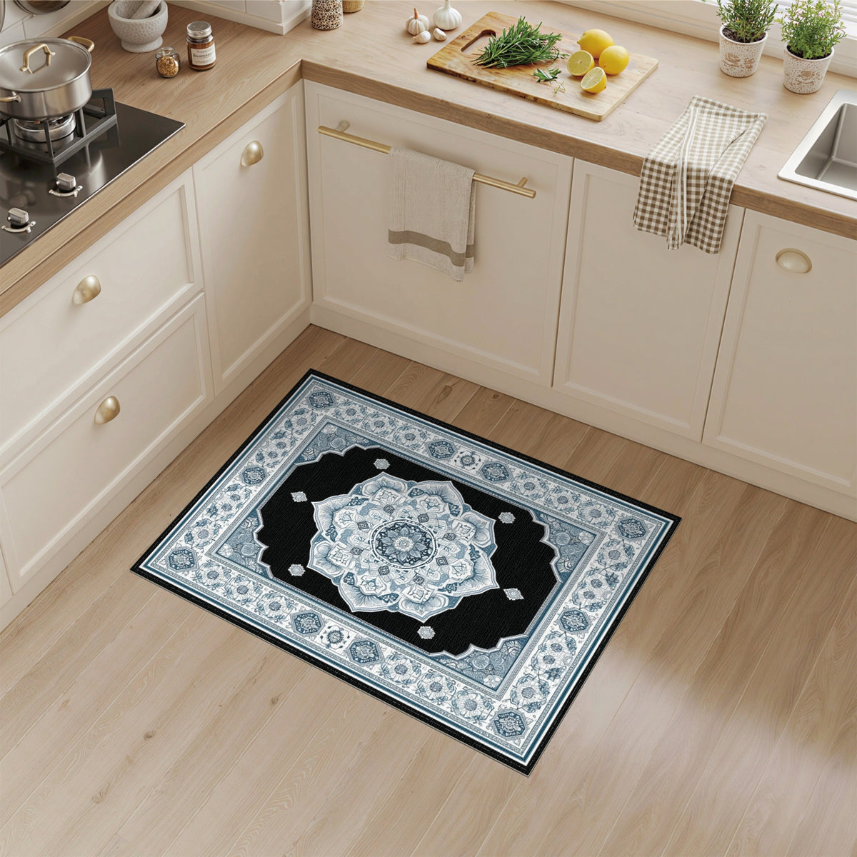 Blue Teal Mandala Traditional Persian Rug