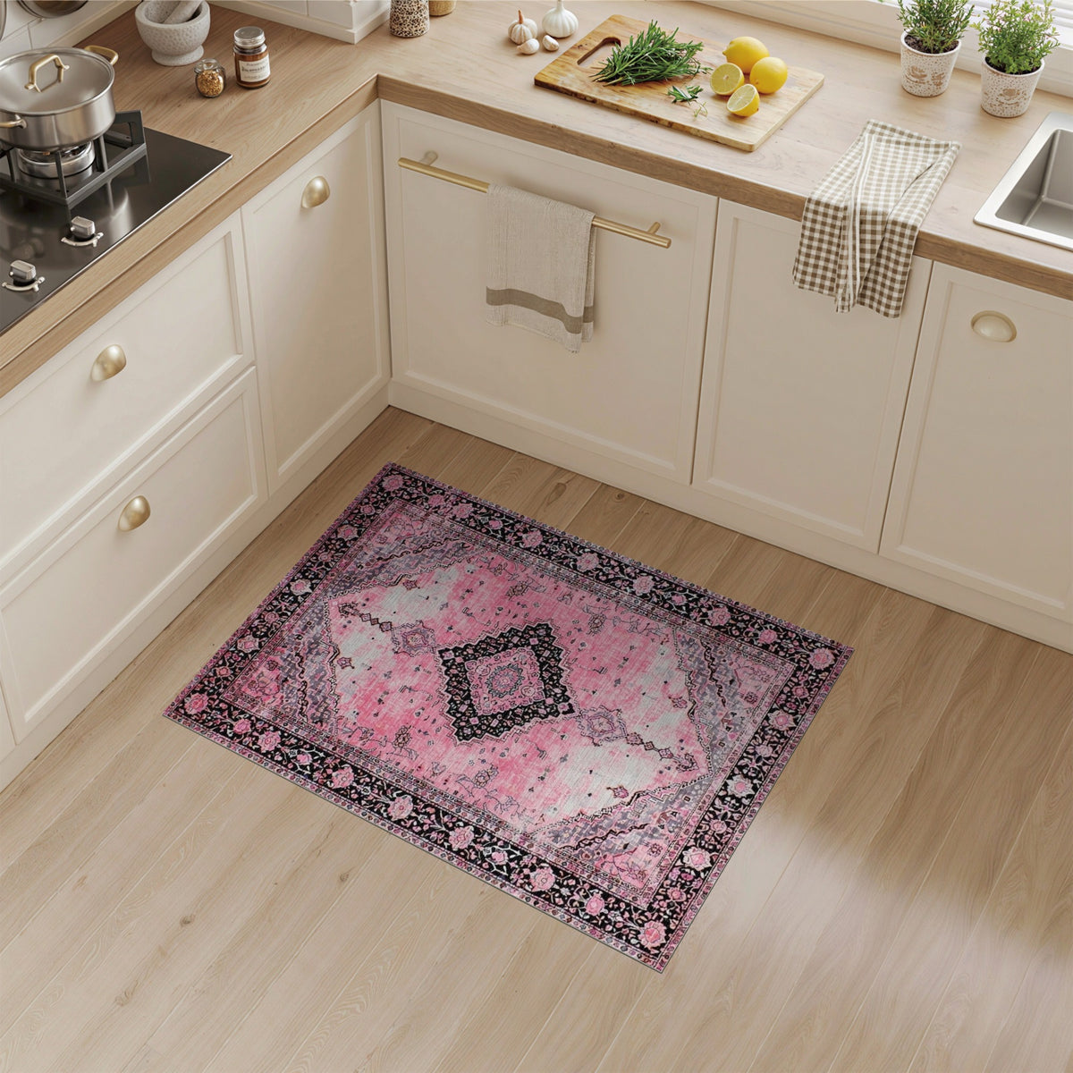 Distressed Vintage Pink Distressed Medallion Area Rug