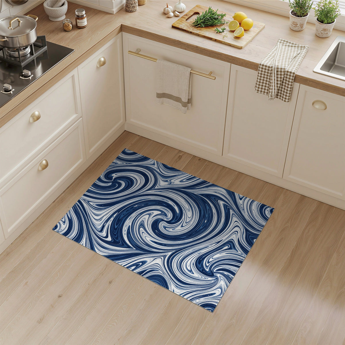 Blue and Teal Blue Marble Swirl Abstract Area Rug