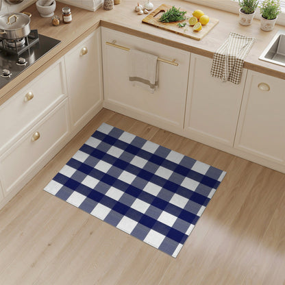 Washable Geometric Modern Navy Blue Checkered Washable Area Rug