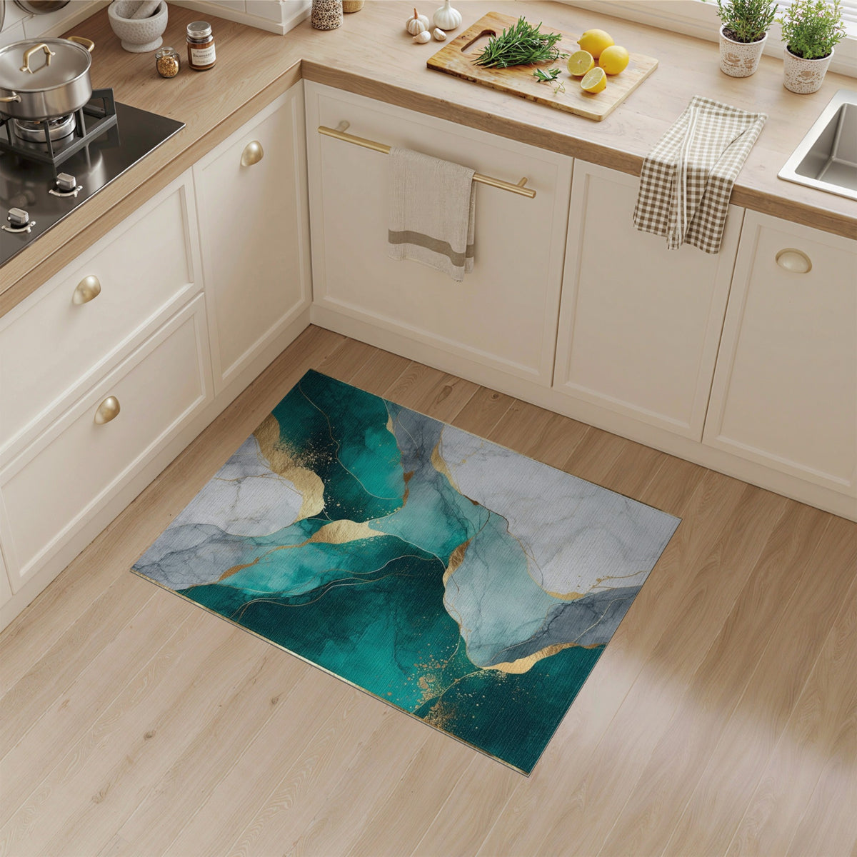 Abstract Area Teal Gold Marble Abstract Area Rug