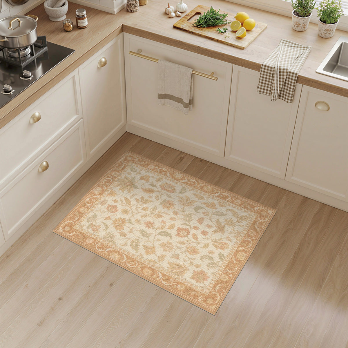 Beige Vintage Floral Vine Area Rug