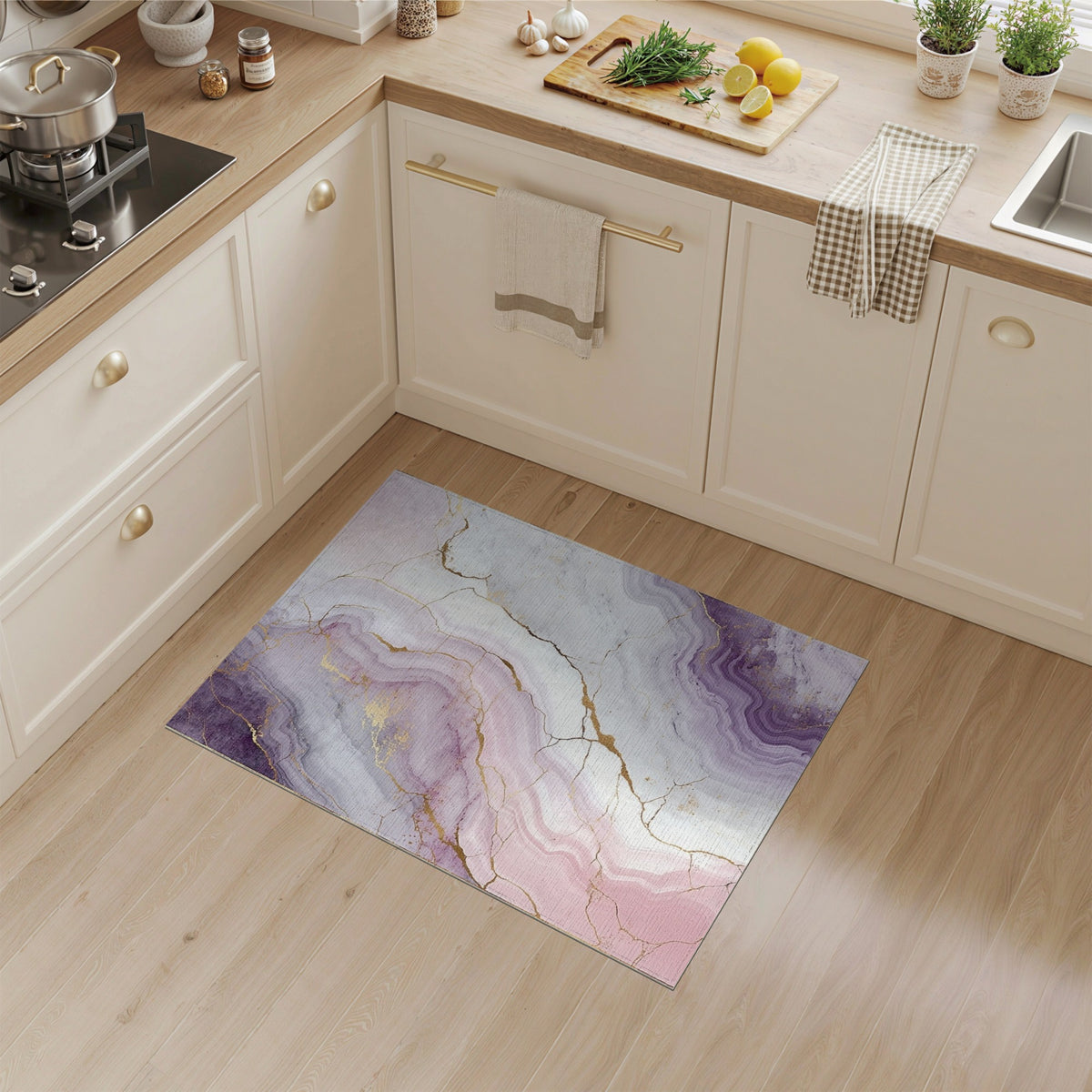 Purple Gold Marble Abstract Area Rug