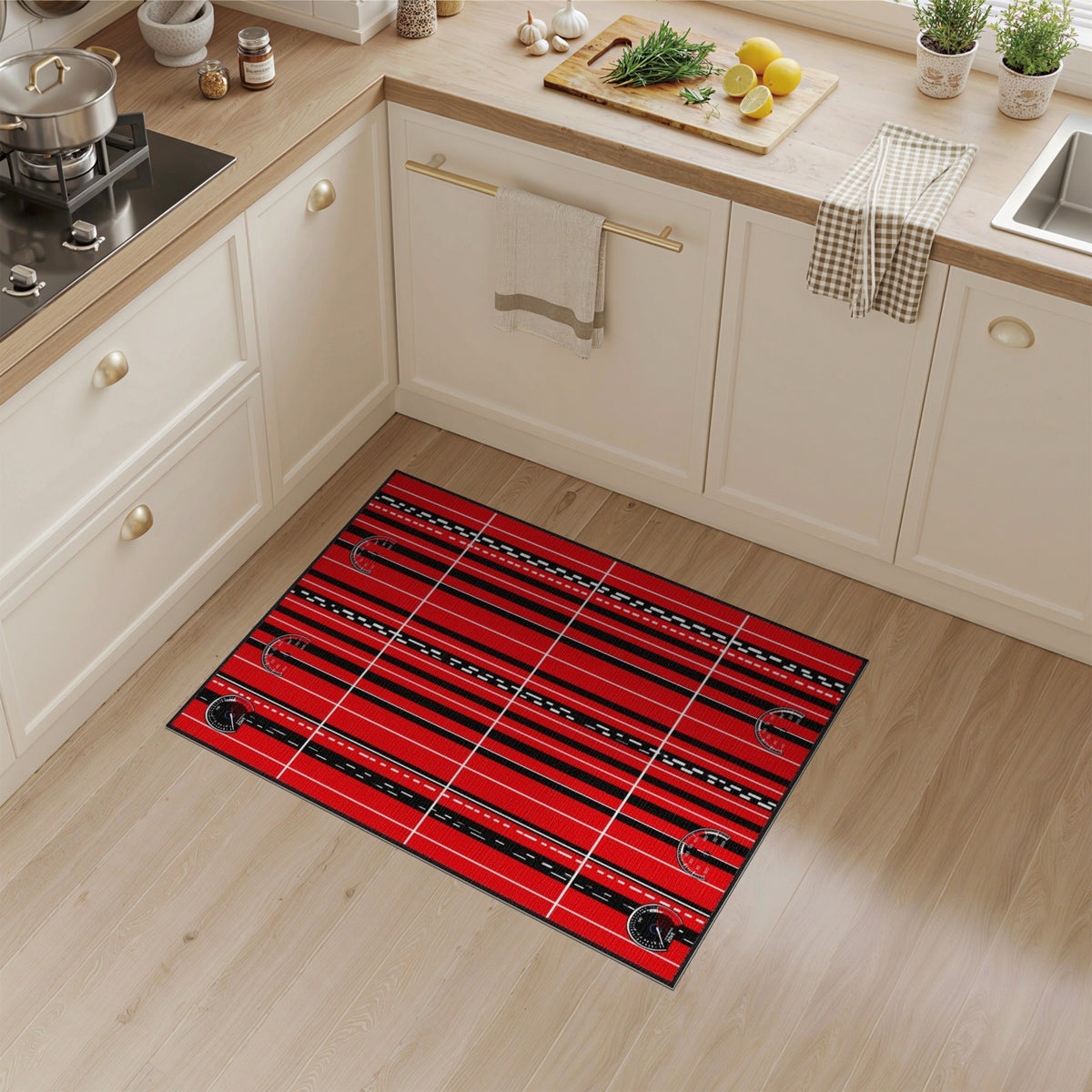 Red Speedometer Racing Stripe Area Rug