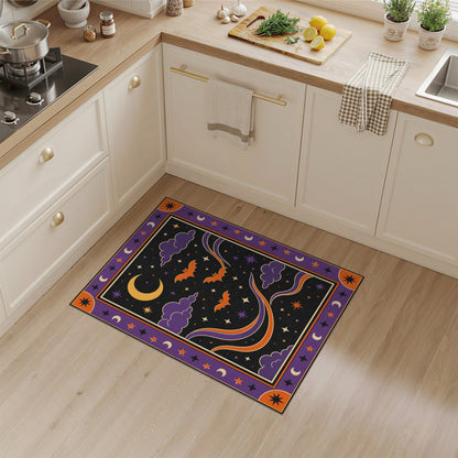 Purple Bats Crescent Moon Kids Area Rug