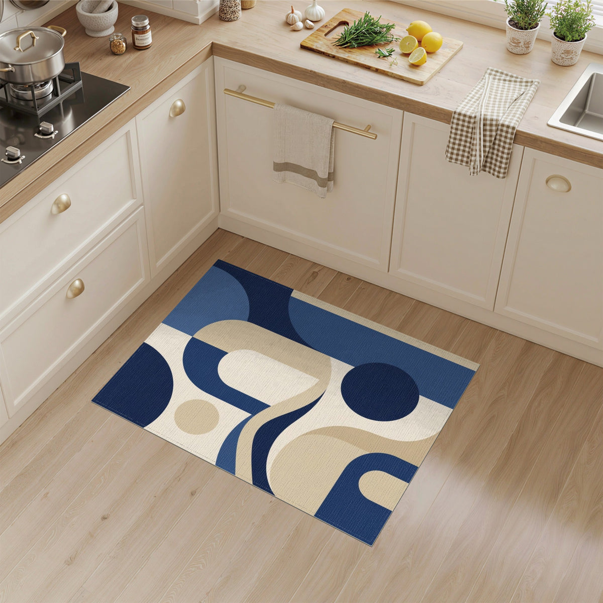 Geometric Modern Blue and Teal Navy Blue Geometric Arch Area Rug