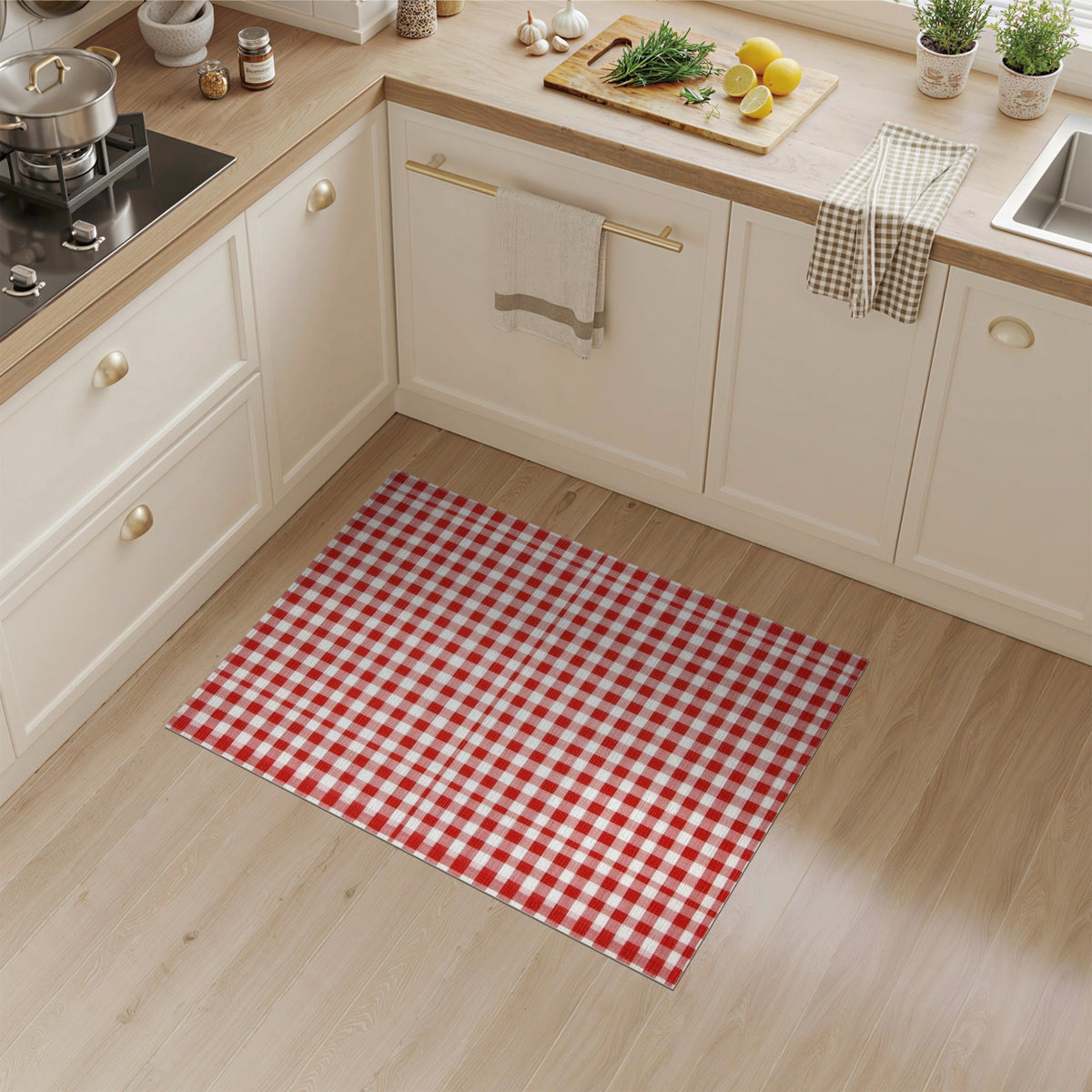 Red Gingham Checkered Red Area Rug