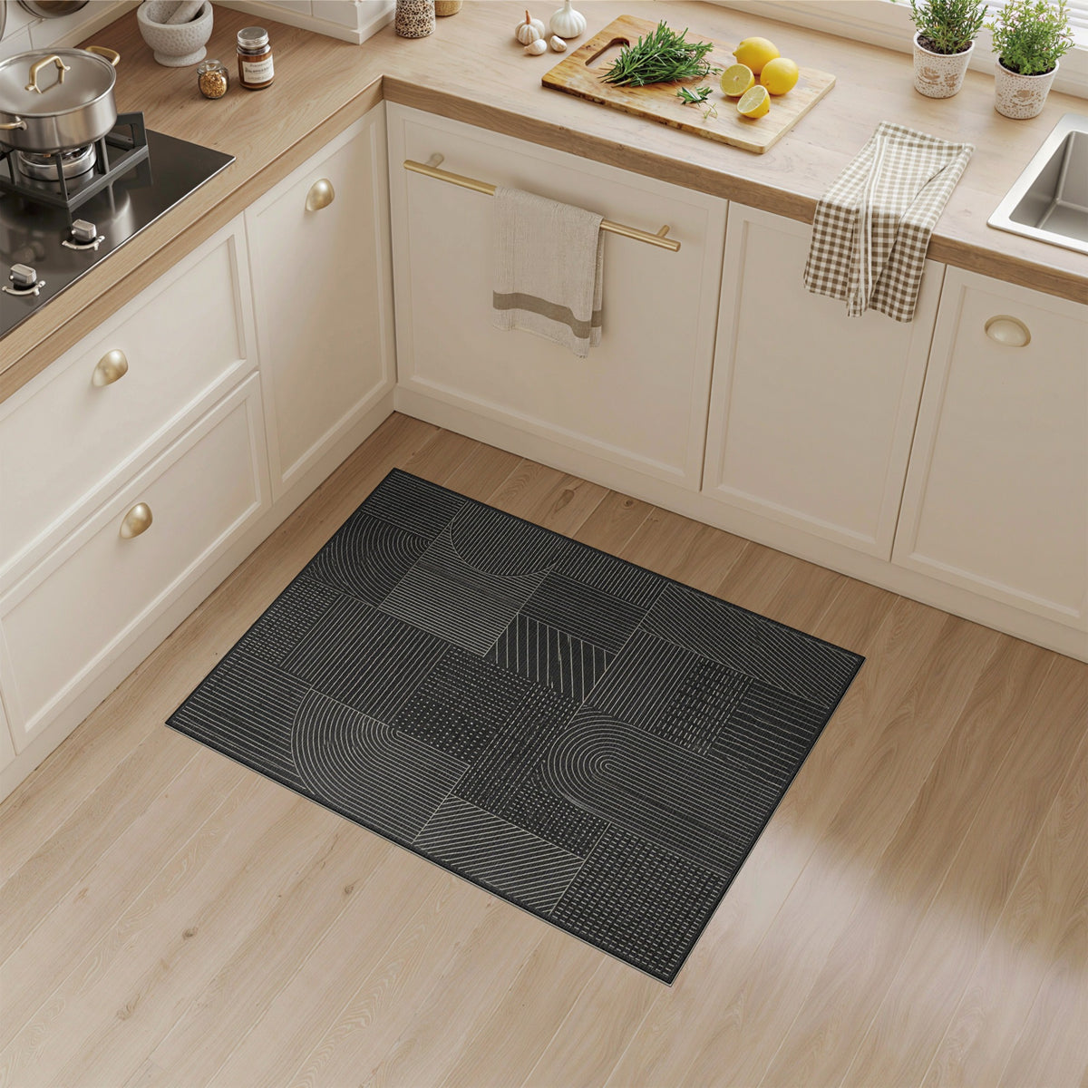 Black White Geometric Area Rug