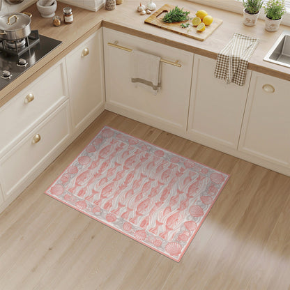 Pink Fish and Seashell Washable Area Rug