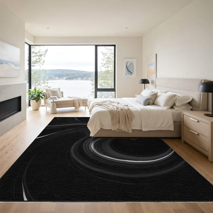 Black Gray Swirling Fluid Rug