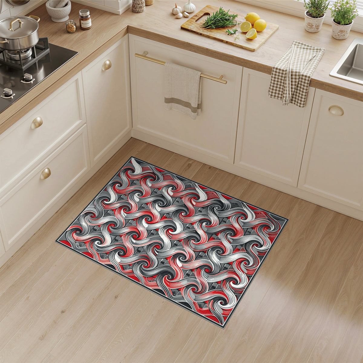 Multi-color and Patterns Red Swirl Abstract Area Rug