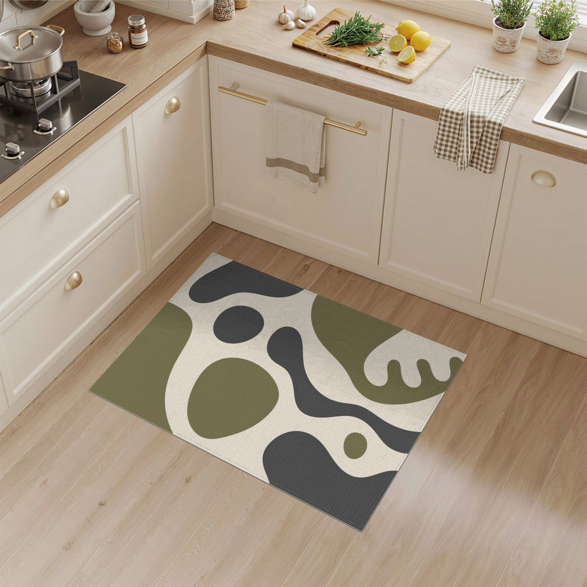 Olive Green Organic Abstract Area Rug
