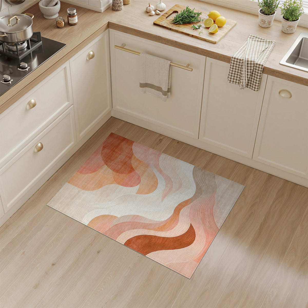 Warm Orange Wave Abstract Area Rug