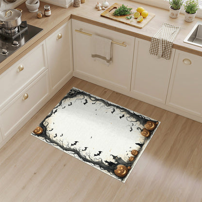 Spooky Halloween Pumpkin Bat Border Area Rug
