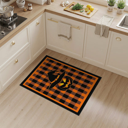 Orange Buffalo Check Pumpkin Witch Hat Area Rug
