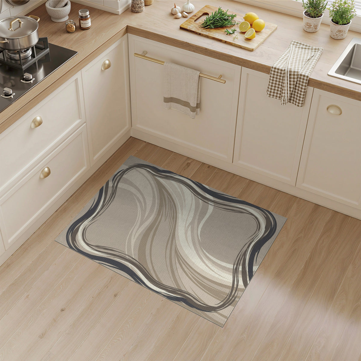 Abstract Area Beige and Neutral Beige Abstract Flow Area Rug