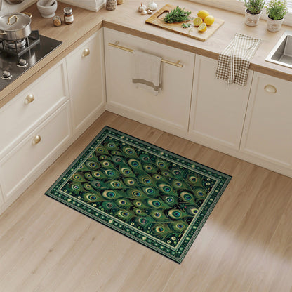 Green Emerald Peacock Feather Area Rug