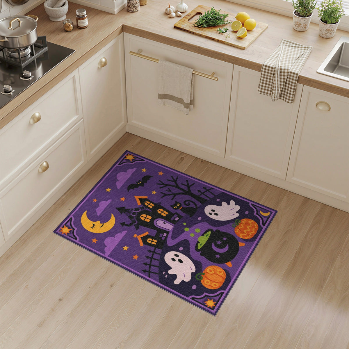 Halloween Haunted House Purple Kids Area Rug