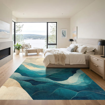 Teal Moon Layered Wave Rug