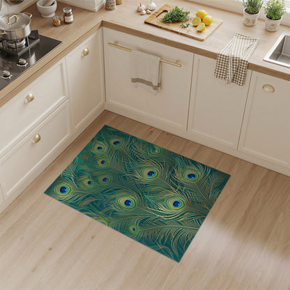 Peacock Feather Blue Teal Boho Area Rug