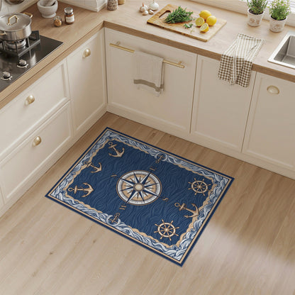 Coastal Beach Blue Nautical Compass Anchor Area Rug