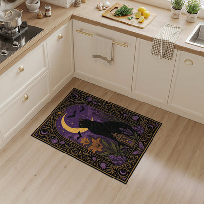 Purple Mystical Black Cat Purple Moon Area Rug