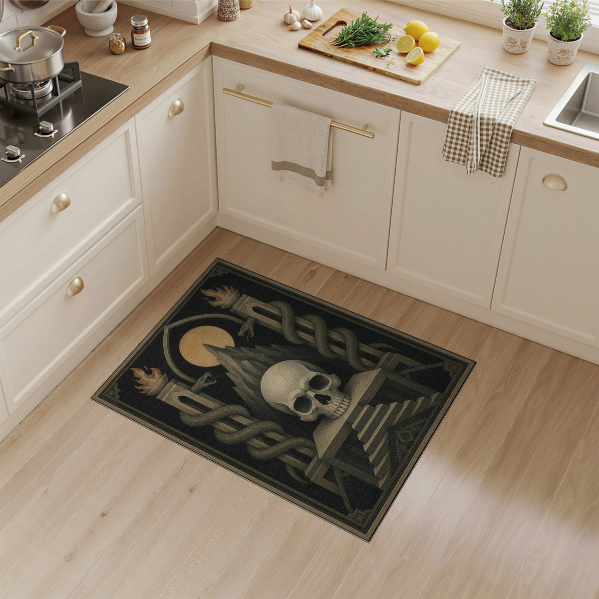 Grey Skull Serpent Area Rug