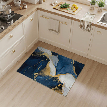 Blue and Teal Navy Blue Gold Abstract Marble Area Rug