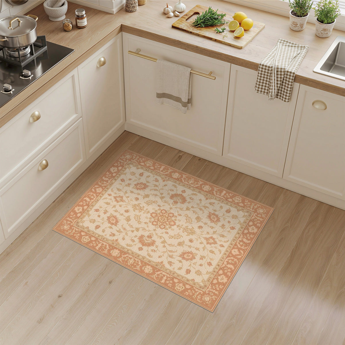 Vintage Floral Beige Area Rug