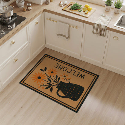 Orange Daisy Pitcher Welcome Area Rug