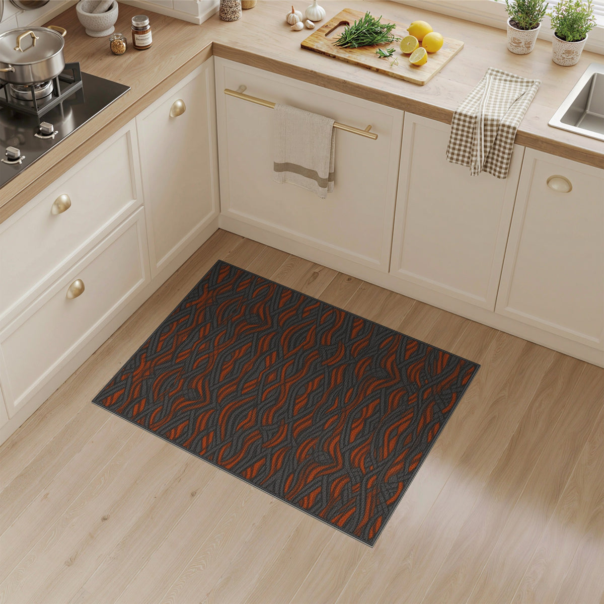 Bold Orange Wave Geometric Area Rug