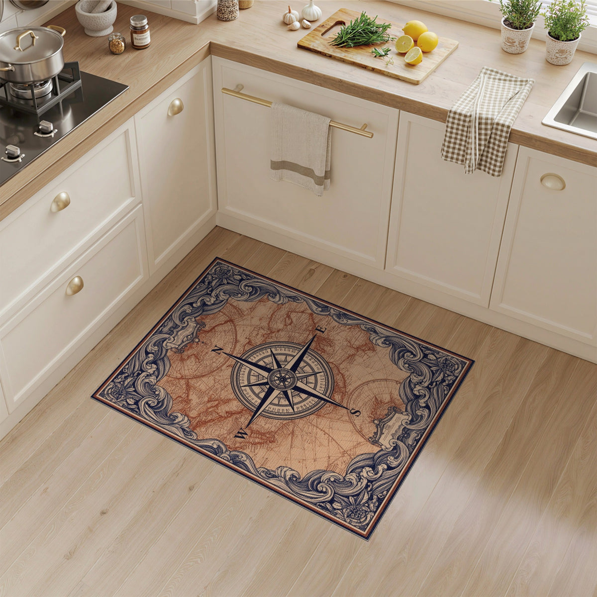 Vintage Compass Map Area Rug