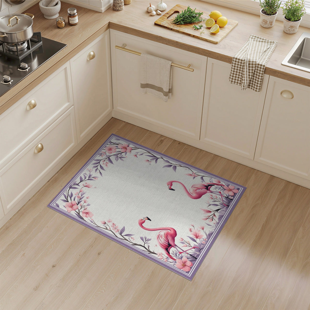 Pink Flamingo Floral Pink Area Rug
