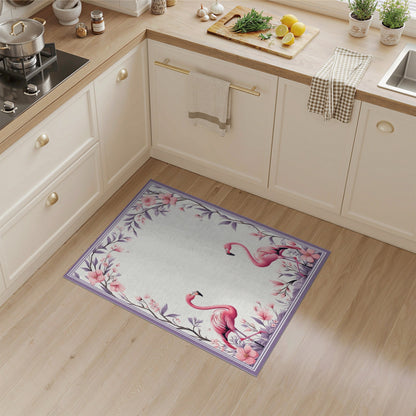 Pink Flamingo Floral Pink Area Rug