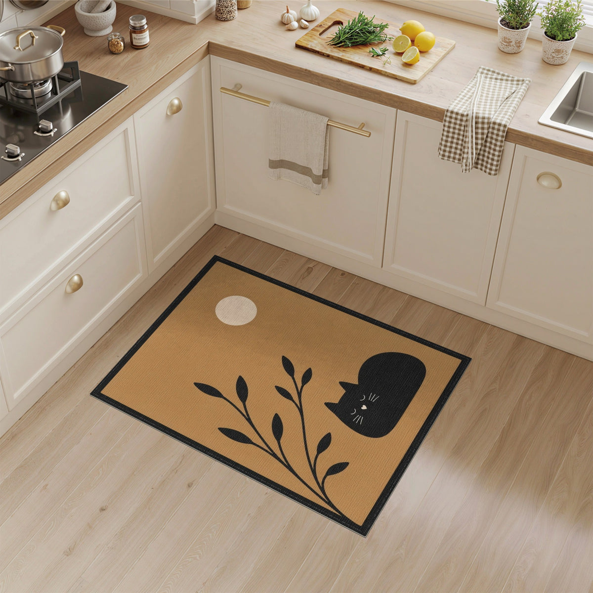 Sleeping Black Cat Area Rug