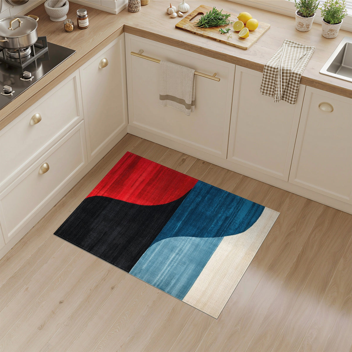 Bold Geometric Area Rug in Red Black Blue