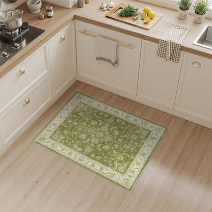 Green Floral Vintage Area Rug