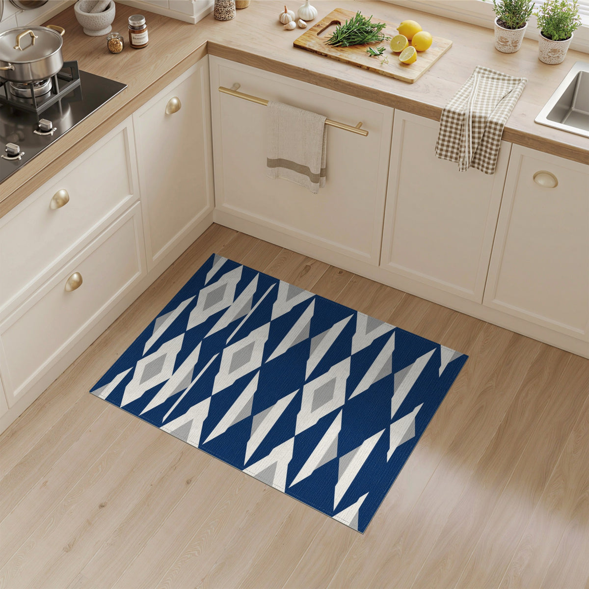 Navy Blue Geometric Diamond Blue and Teal Area Rug
