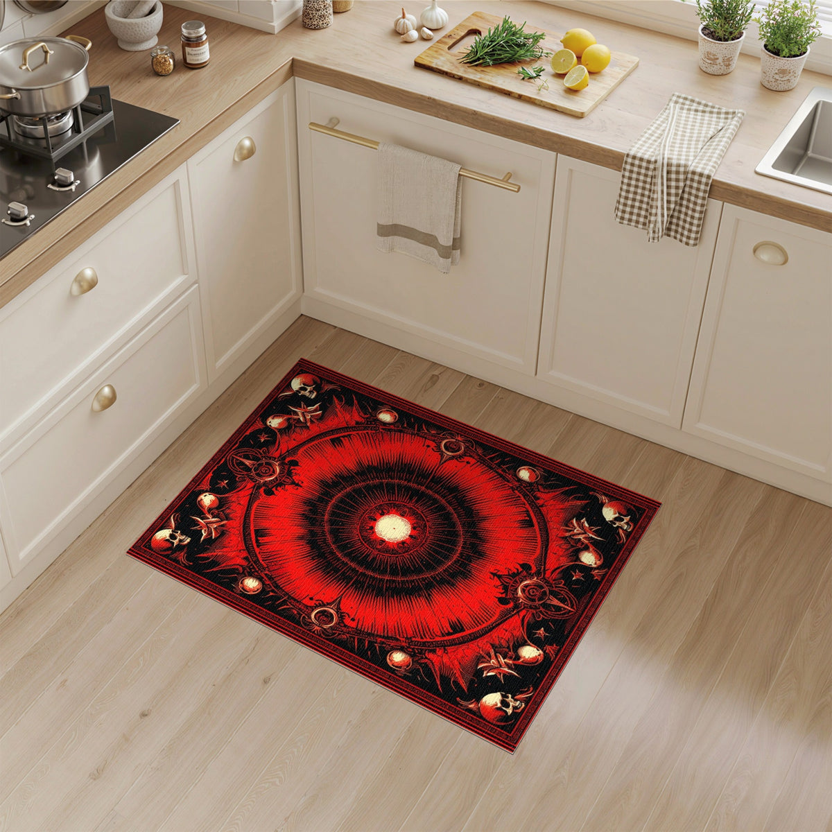 Red Skull Mandala Area Rug
